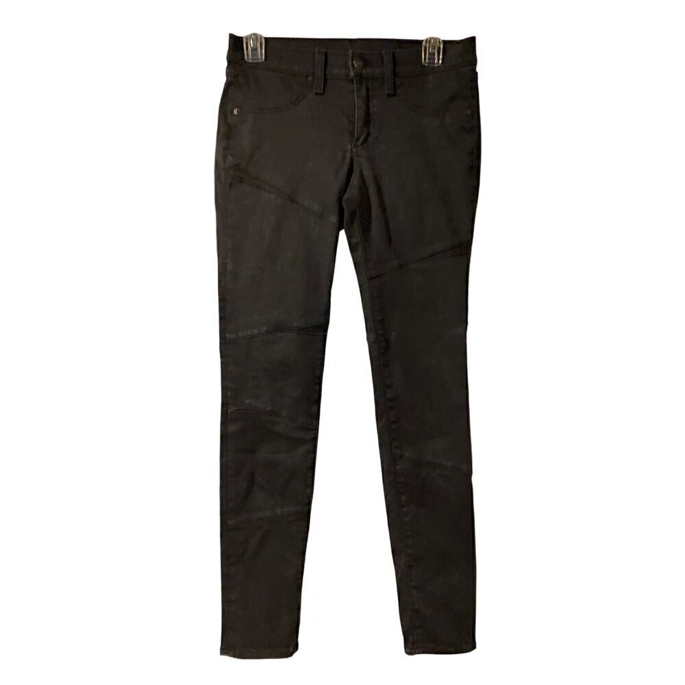 Rag & Bone Black Lamb Leather Detail Panel Skinny Jeans Size 27 Ostwald Ankle